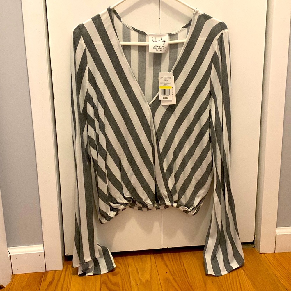 Striped long sleeve blouse, size medium.